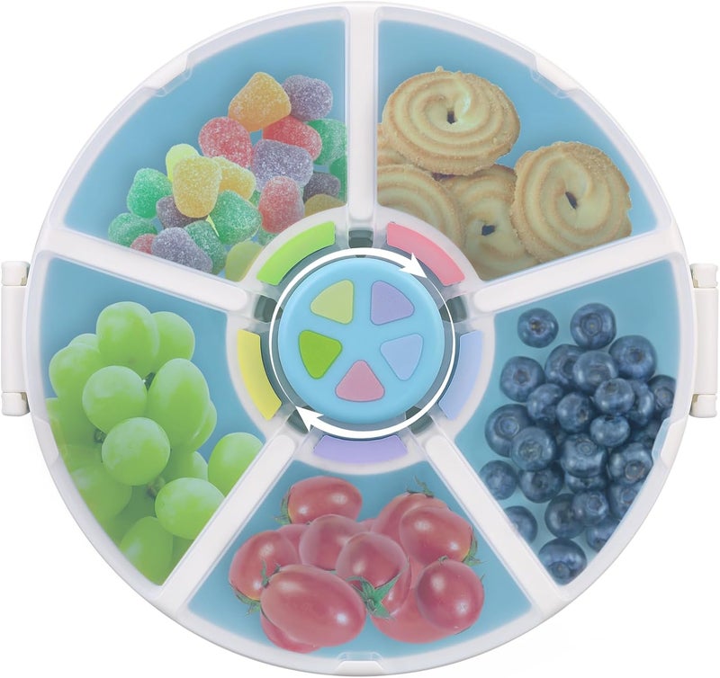 JOOPETALK Kids Reusable Rotating Snack Container with 5 Separate Compartments, Color Matching Opening Lid, BPA/PVC-Free, Dishwasher Safe, Perfect for Travel, School Lunches & On-the-Go Snacking-Blue - Image 1